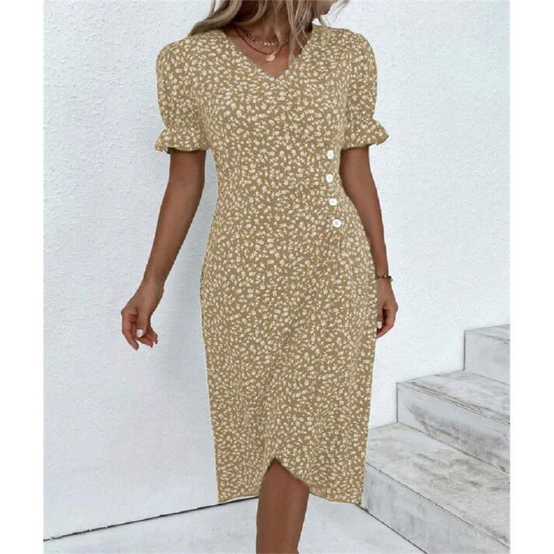 Vestido casual de vacaciones con cuello en V y dobladillo irregular floral para mujer