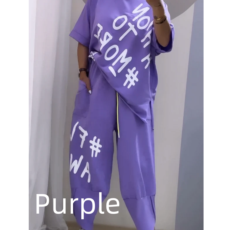 🥰🔥Conjunto casual de camiseta y pantalones de dos piezas de corte holgado para mujer