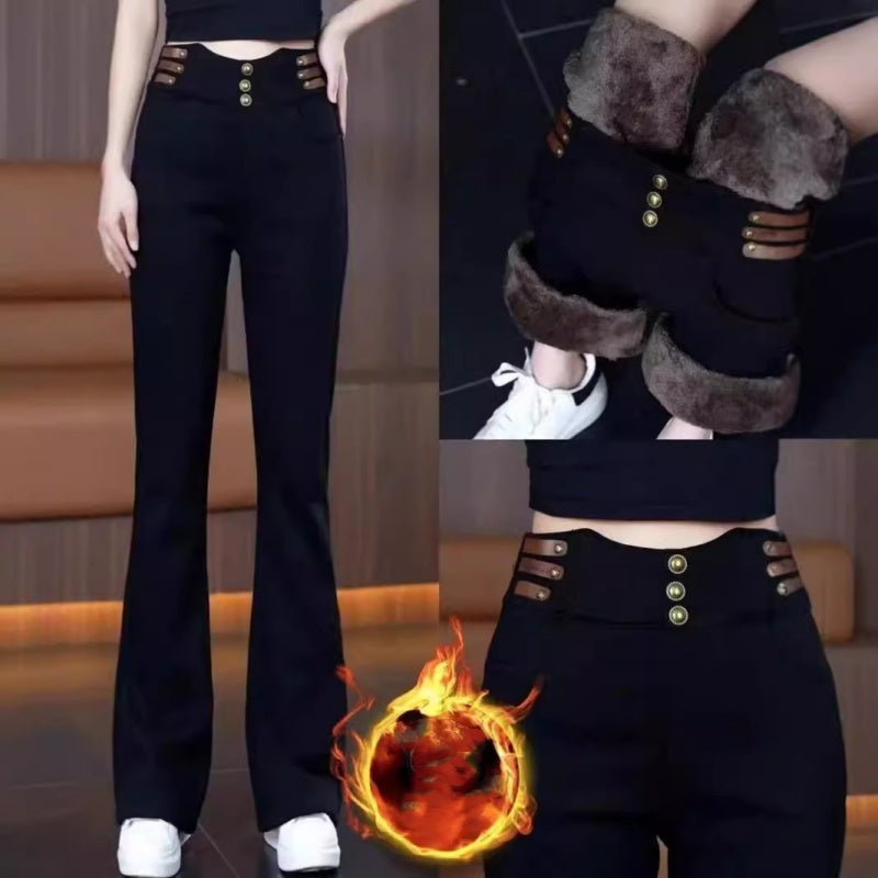 🔥Descuento limitado del 50% 🔥Pantalones acampanados de cintura alta para mujer con forro de felpa