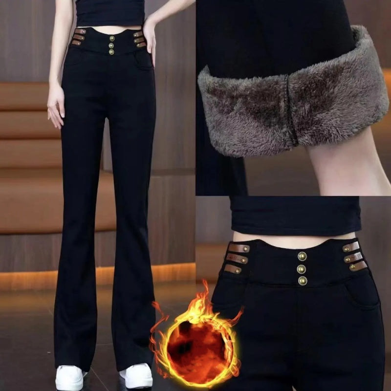 🔥Descuento limitado del 50% 🔥Pantalones acampanados de cintura alta para mujer con forro de felpa