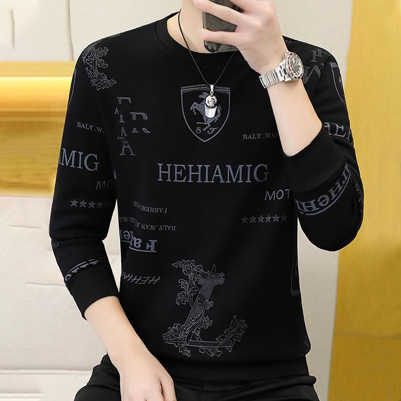 Camiseta de manga larga y cuello redondo casual de negocios para hombre