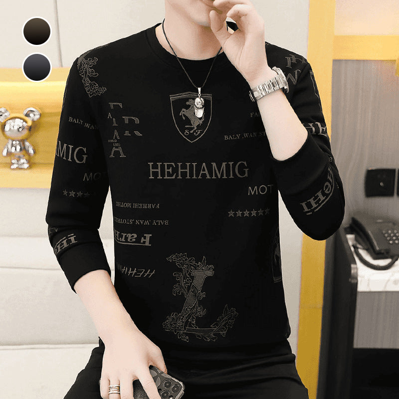 Camiseta de manga larga y cuello redondo casual de negocios para hombre