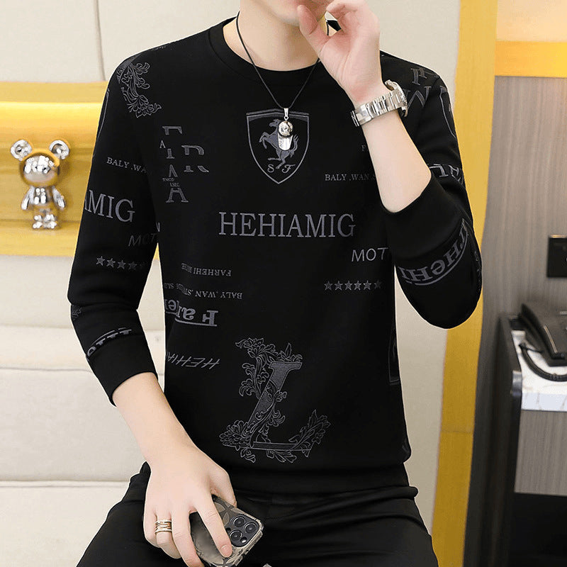 Camiseta de manga larga y cuello redondo casual de negocios para hombre