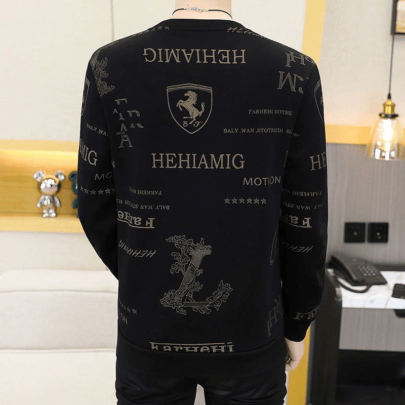 Camiseta de manga larga y cuello redondo casual de negocios para hombre