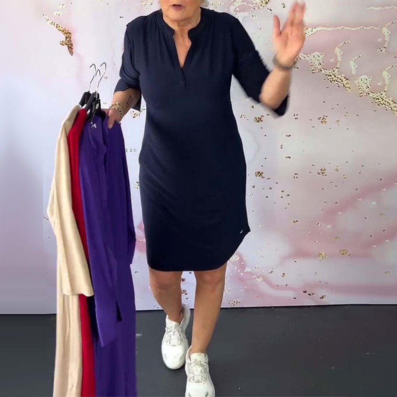 Vestido de mujer con cuello en V y manga 3/4