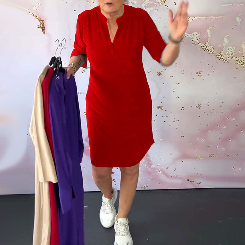 Vestido de mujer con cuello en V y manga 3/4