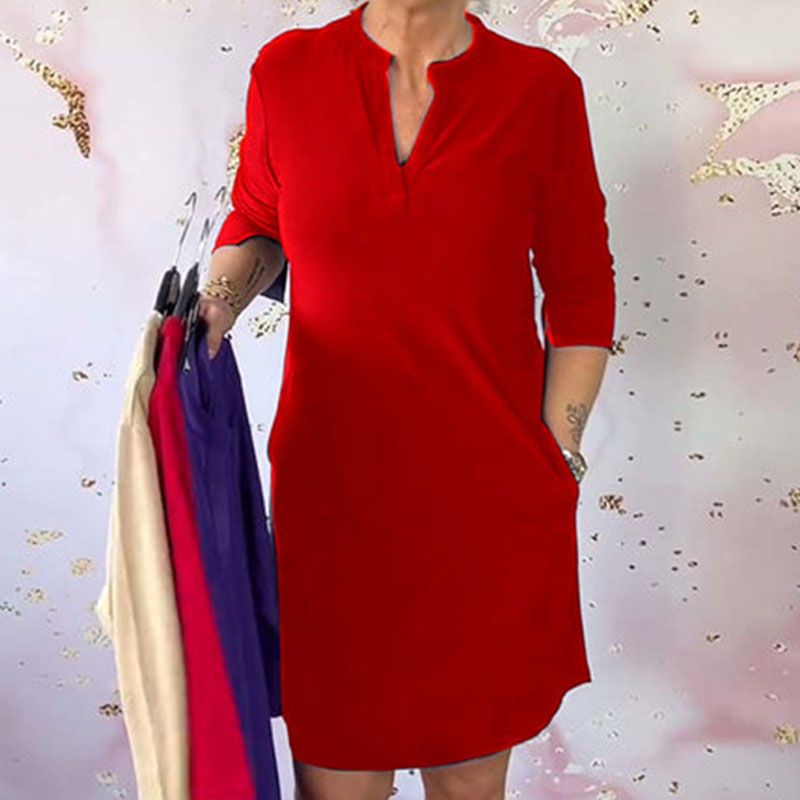 Vestido de mujer con cuello en V y manga 3/4