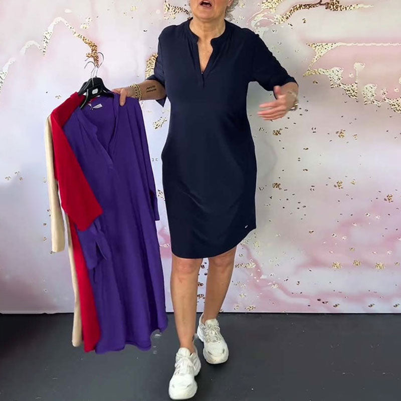 Vestido de mujer con cuello en V y manga 3/4