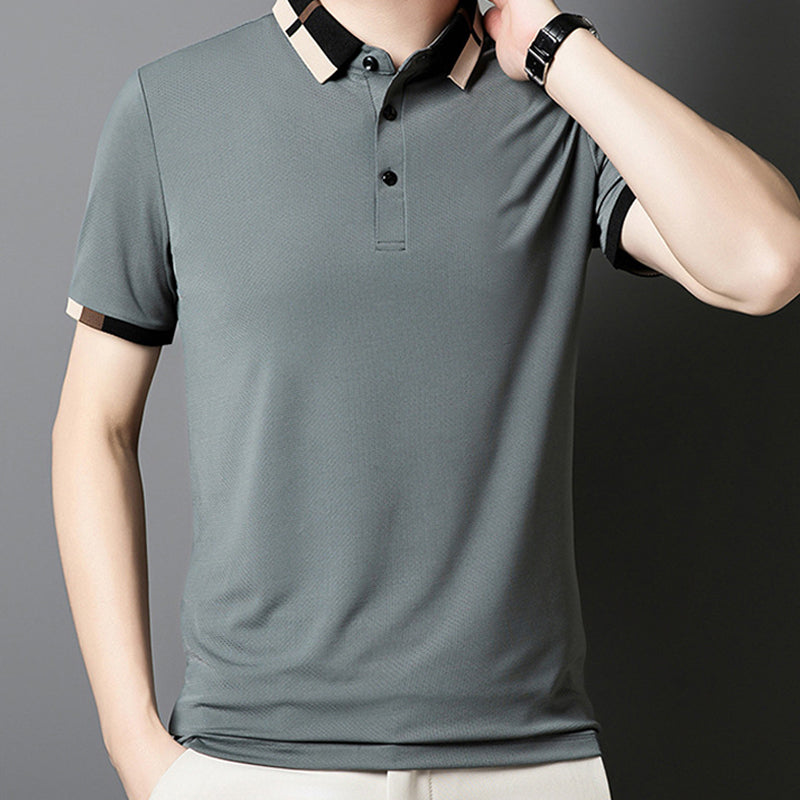 🔥Hoy 50% de descuento🔥Camisa para Hombre en Tejido Seda Helada Elástica de Manga Corta con Solapas