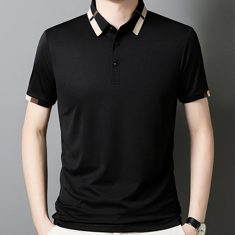 🔥Hoy 50% de descuento🔥Camisa para Hombre en Tejido Seda Helada Elástica de Manga Corta con Solapas