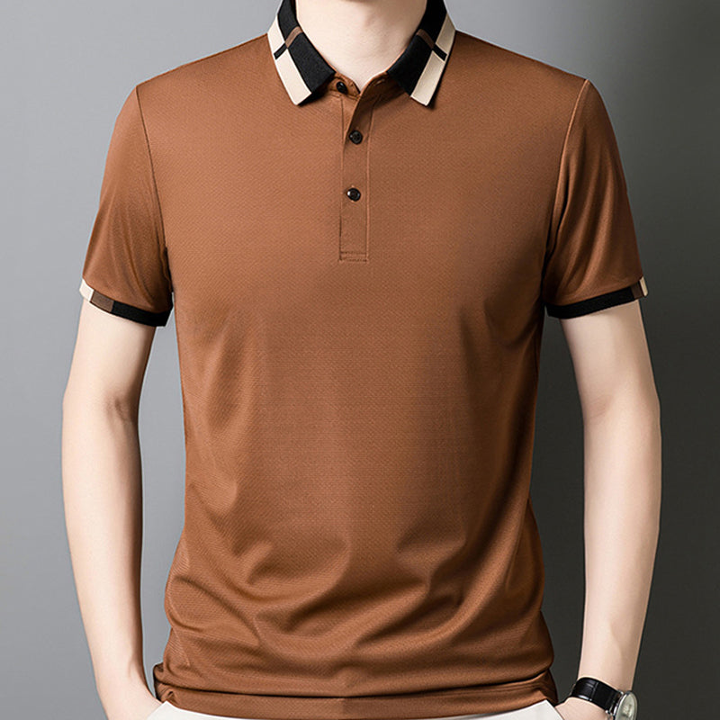🔥Hoy 50% de descuento🔥Camisa para Hombre en Tejido Seda Helada Elástica de Manga Corta con Solapas