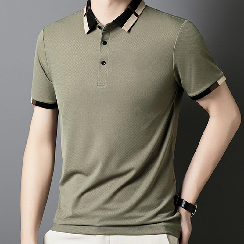 🔥Hoy 50% de descuento🔥Camisa para Hombre en Tejido Seda Helada Elástica de Manga Corta con Solapas