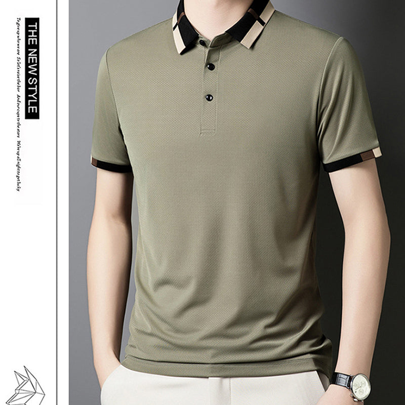 🔥Hoy 50% de descuento🔥Camisa para Hombre en Tejido Seda Helada Elástica de Manga Corta con Solapas