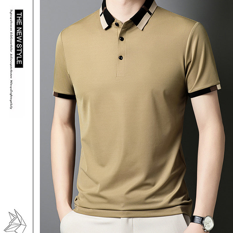 🔥Hoy 50% de descuento🔥Camisa para Hombre en Tejido Seda Helada Elástica de Manga Corta con Solapas
