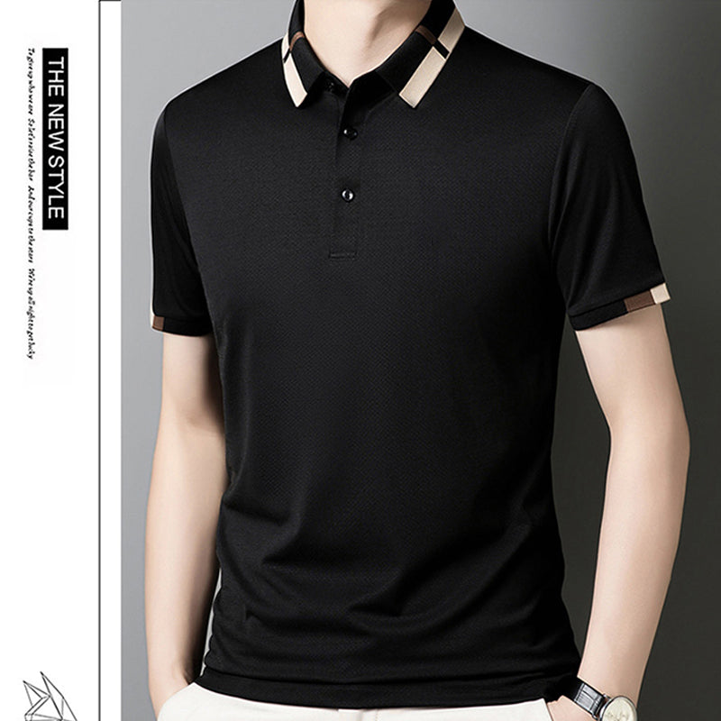 🔥Hoy 50% de descuento🔥Camisa para Hombre en Tejido Seda Helada Elástica de Manga Corta con Solapas