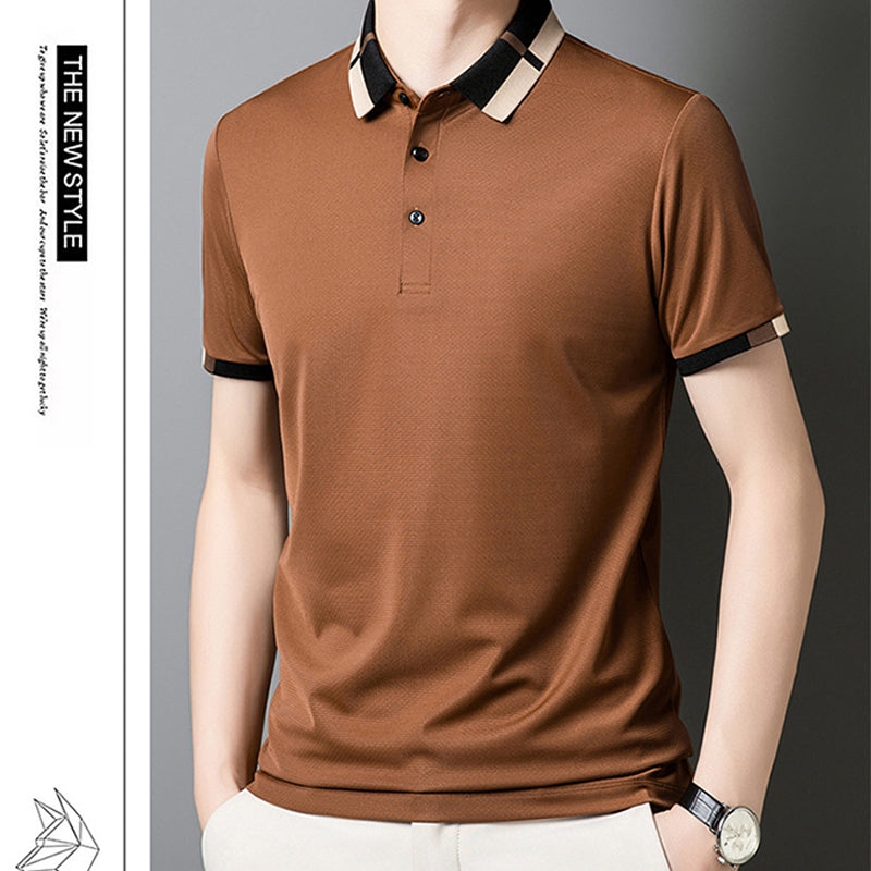 🔥Hoy 50% de descuento🔥Camisa para Hombre en Tejido Seda Helada Elástica de Manga Corta con Solapas