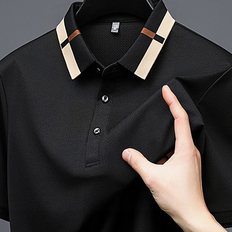 🔥Hoy 50% de descuento🔥Camisa para Hombre en Tejido Seda Helada Elástica de Manga Corta con Solapas
