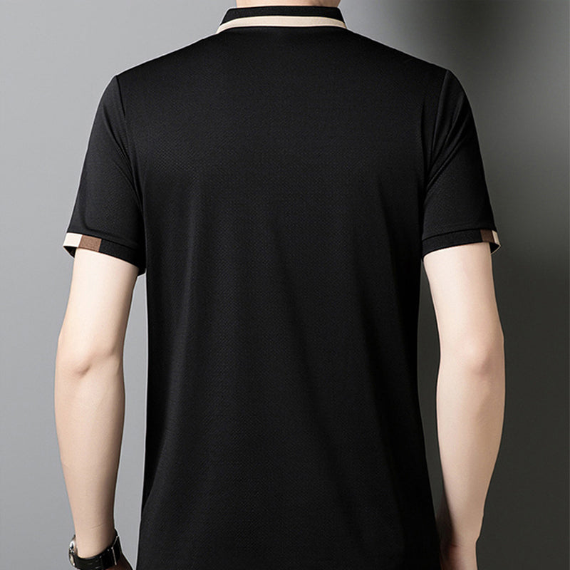 🔥Hoy 50% de descuento🔥Camisa para Hombre en Tejido Seda Helada Elástica de Manga Corta con Solapas