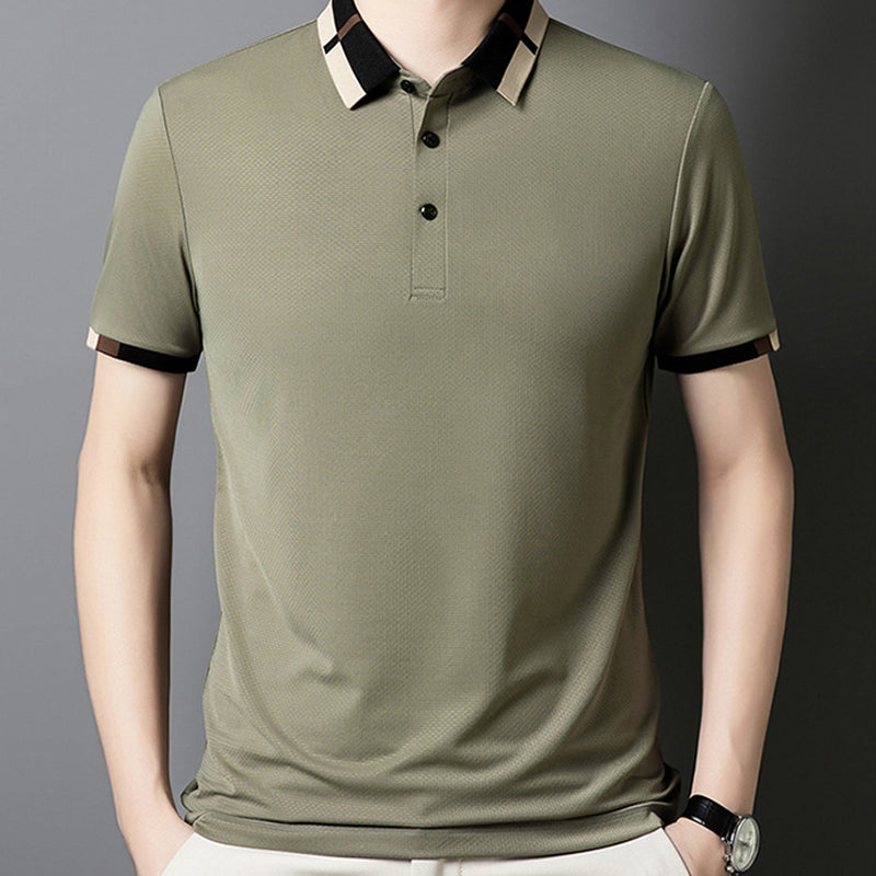 🔥Hoy 50% de descuento🔥Camisa para Hombre en Tejido Seda Helada Elástica de Manga Corta con Solapas