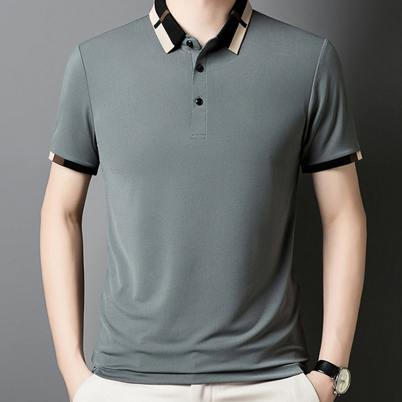 🔥Hoy 50% de descuento🔥Camisa para Hombre en Tejido Seda Helada Elástica de Manga Corta con Solapas