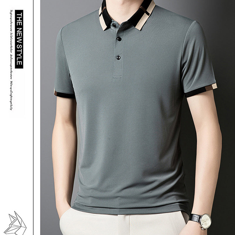 🔥Hoy 50% de descuento🔥Camisa para Hombre en Tejido Seda Helada Elástica de Manga Corta con Solapas