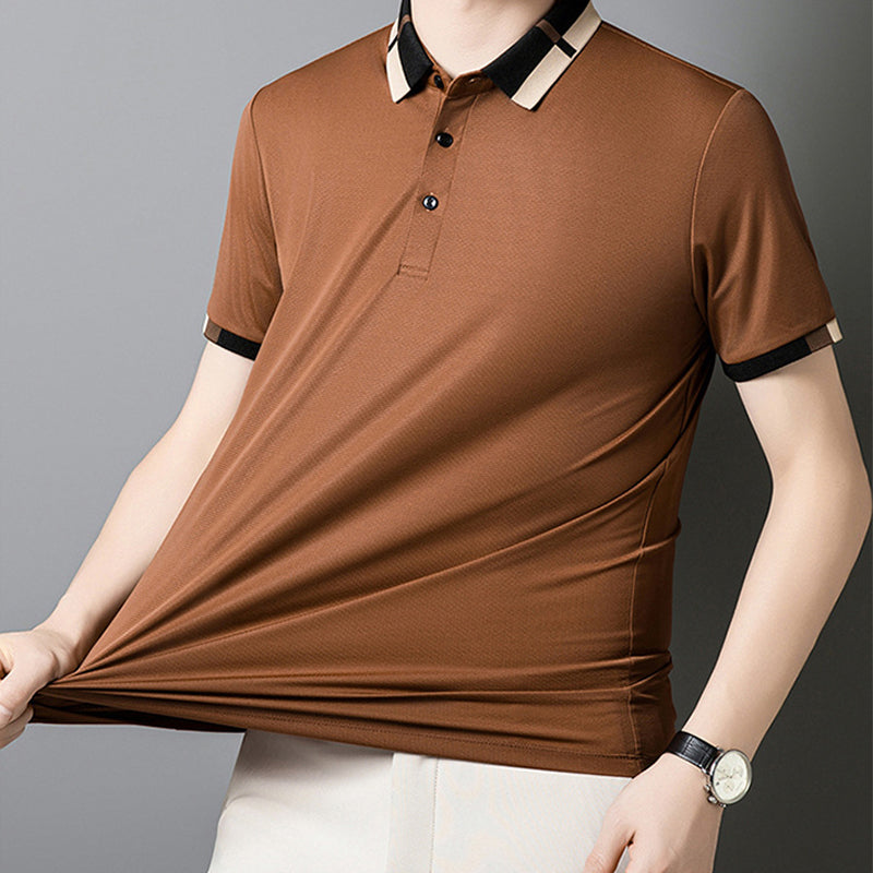 🔥Hoy 50% de descuento🔥Camisa para Hombre en Tejido Seda Helada Elástica de Manga Corta con Solapas