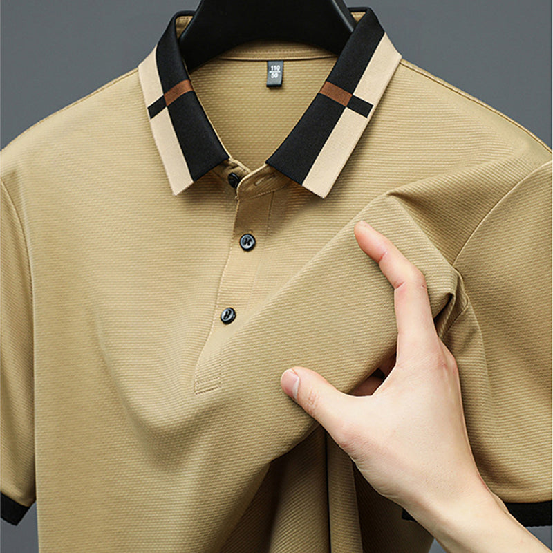 🔥Hoy 50% de descuento🔥Camisa para Hombre en Tejido Seda Helada Elástica de Manga Corta con Solapas