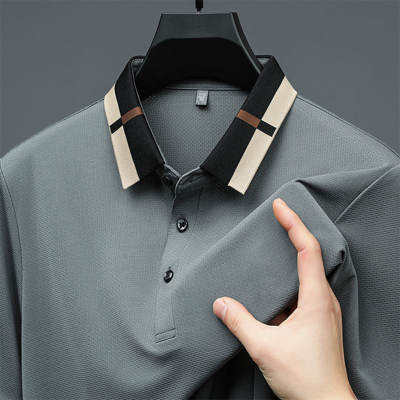 🔥Hoy 50% de descuento🔥Camisa para Hombre en Tejido Seda Helada Elástica de Manga Corta con Solapas