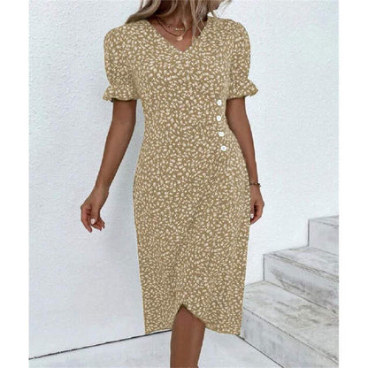 Vestido casual de vacaciones con cuello en V y dobladillo irregular floral para mujer