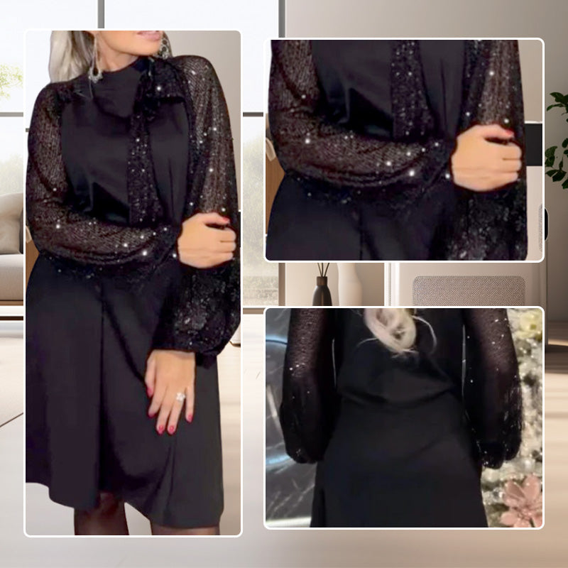 Vestido de lentejuelas y cuello con lazo para mujer