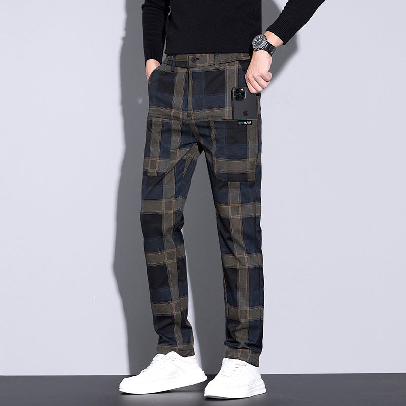 Pantalones Casuales a Cuadros para Hombre con Bolsillos