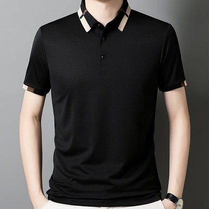 🔥Hoy 50% de descuento🔥Camisa para Hombre en Tejido Seda Helada Elástica de Manga Corta con Solapas