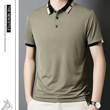 🔥Hoy 50% de descuento🔥Camisa para Hombre en Tejido Seda Helada Elástica de Manga Corta con Solapas