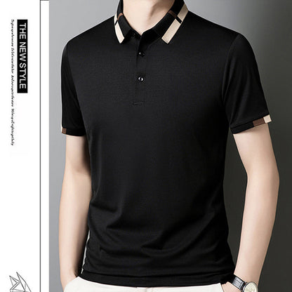 🔥Hoy 50% de descuento🔥Camisa para Hombre en Tejido Seda Helada Elástica de Manga Corta con Solapas