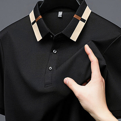 🔥Hoy 50% de descuento🔥Camisa para Hombre en Tejido Seda Helada Elástica de Manga Corta con Solapas