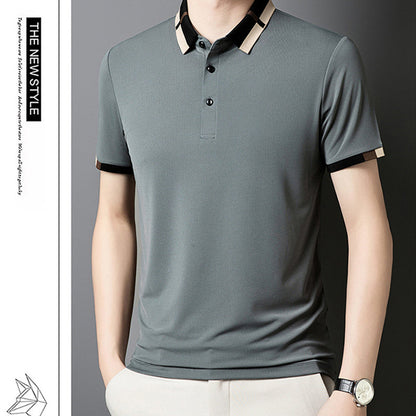 🔥Hoy 50% de descuento🔥Camisa para Hombre en Tejido Seda Helada Elástica de Manga Corta con Solapas